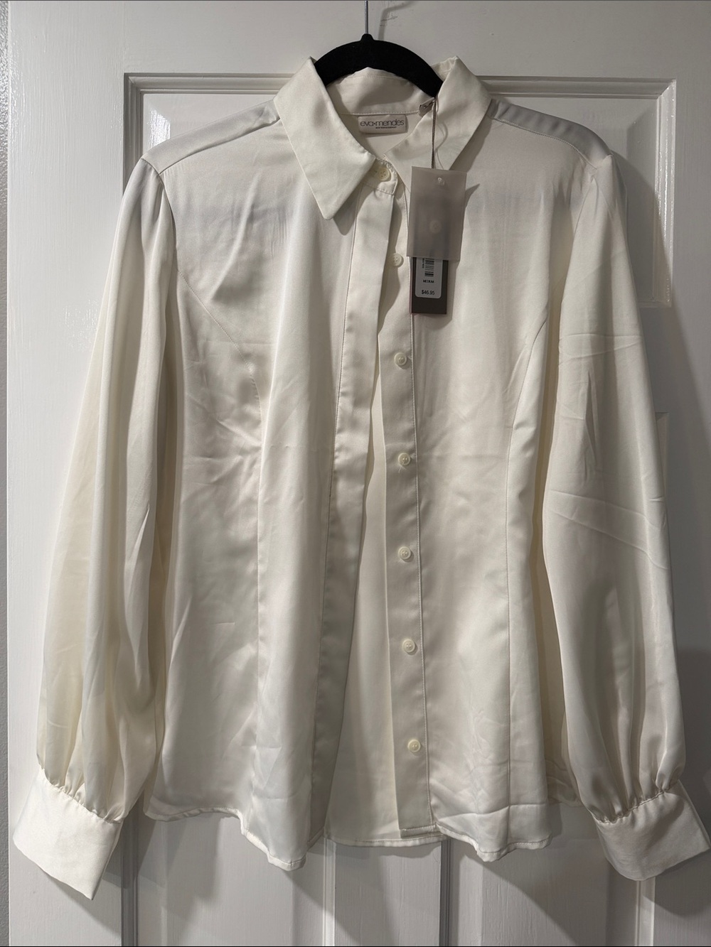 eva mendes for New York & Company Ivory Button-Front Satin Blouse